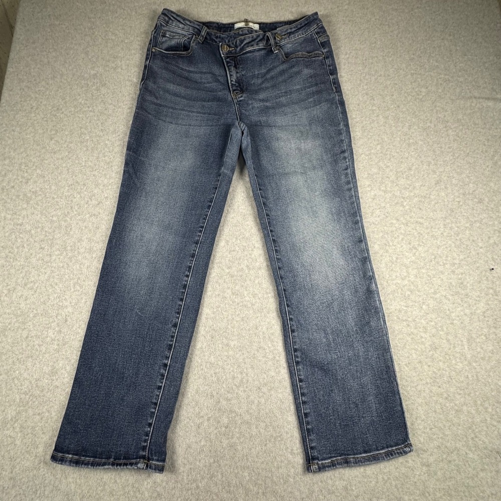 Risen Jeans Womens Size 15 Asymmetrical Crossover Fly Straight Leg Blue Denim